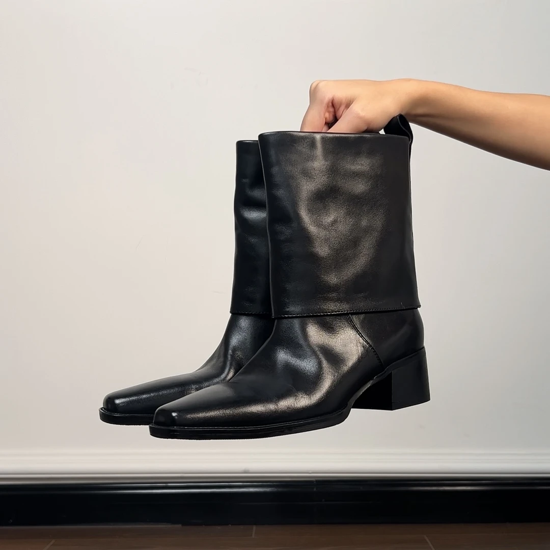 Dannyfrey秋冬新款复古风美式中筒时尚方头显瘦套筒裤烟管靴4.5CM