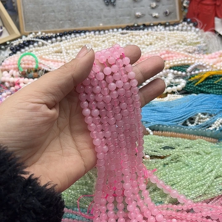 玛瑙/玉髓珠宝半成品未镶嵌2条6mm粉晶