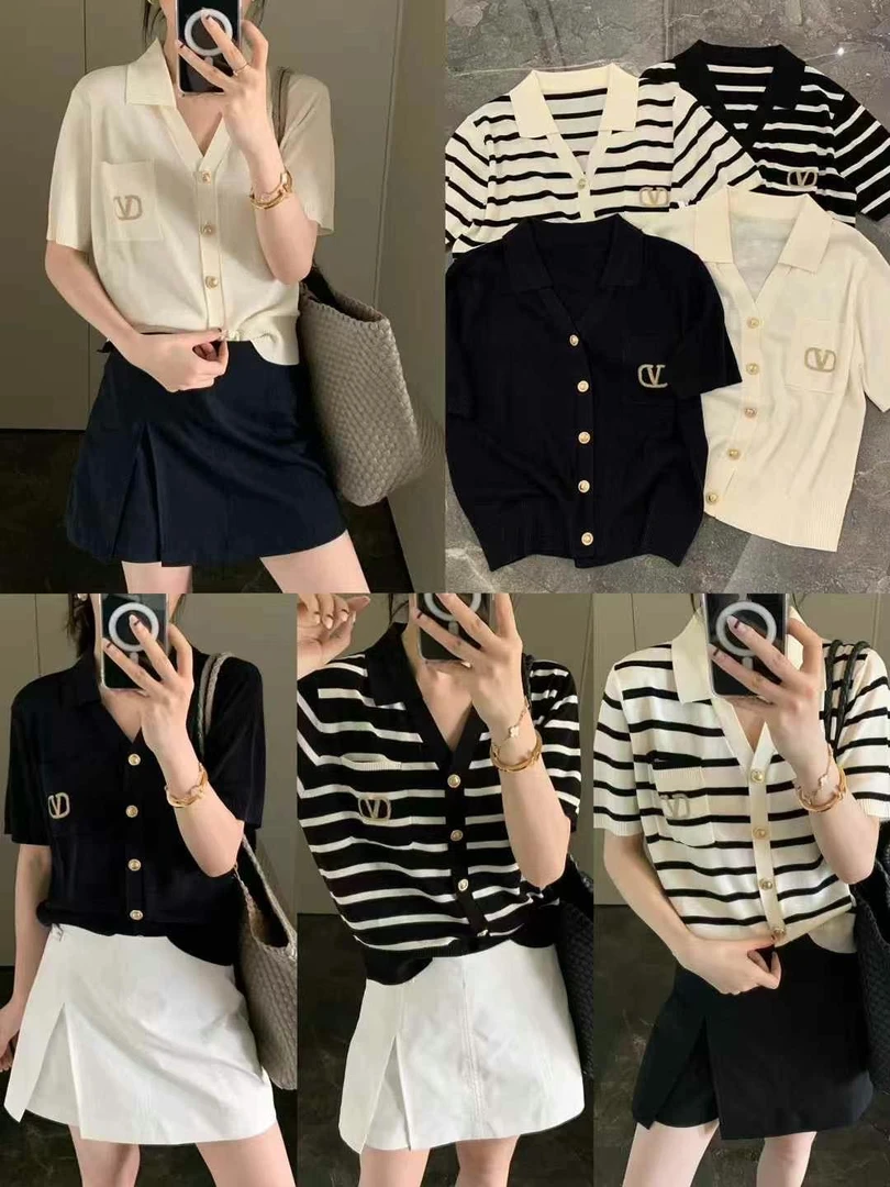 「金小姐」PoloV领欧货洋气刺绣字母显瘦针织衫～