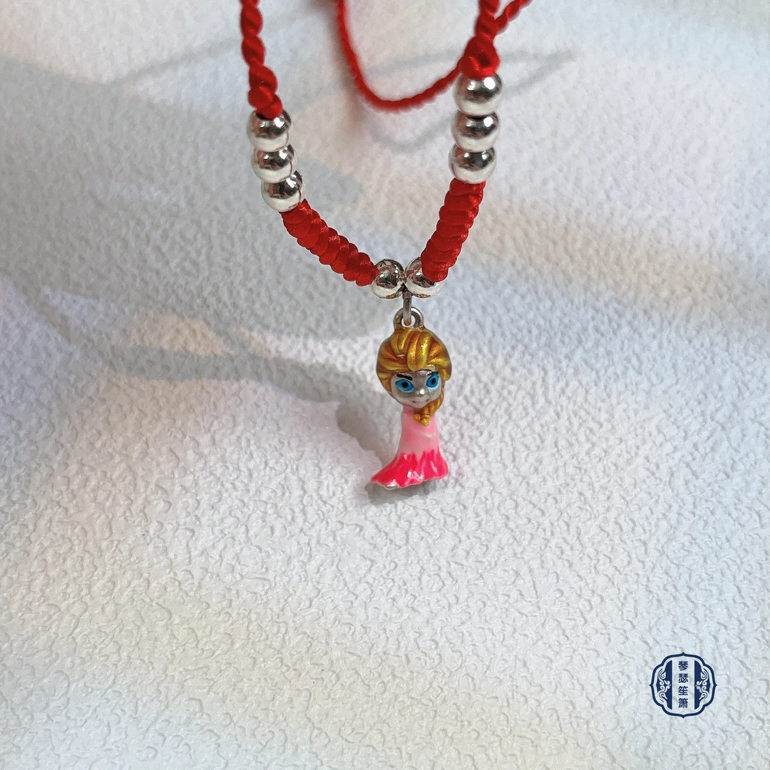 吊坠足银 足银999艾莎公主编绳项链女孩