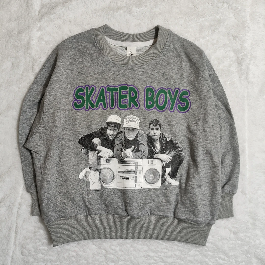 中大童男女童2025秋季新款韩版宽松休闲百搭卡通印花长袖打底衫潮