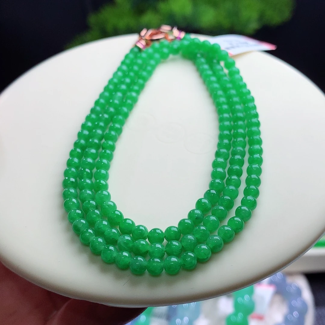 项链未镶嵌翡翠冰绿满绿色阳小米项链 卡4mm