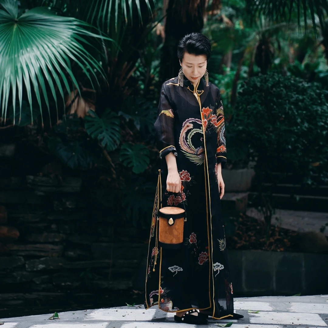 『西湖』复古中式长款汉服国风真日常丝欧根纱格纹绡外披-P2K7255