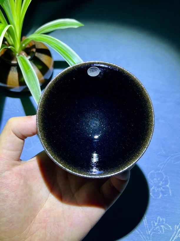 柴烧建盏手作陶瓷杯乌金油滴束口高端复古茶盏