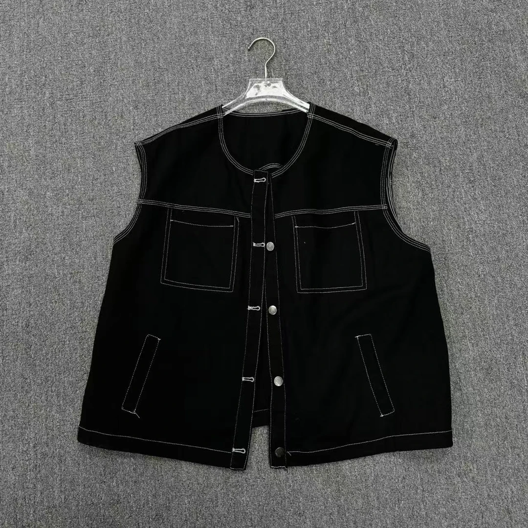 【雪儿推荐】9002-3潮牌设计师春季上新水洗牛仔黑白线马甲