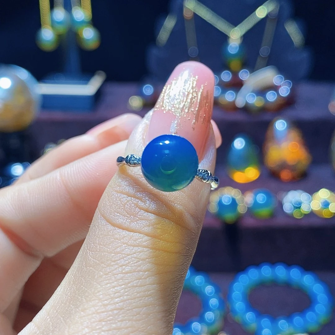 蓝珀戒指银S925镶嵌尺寸10