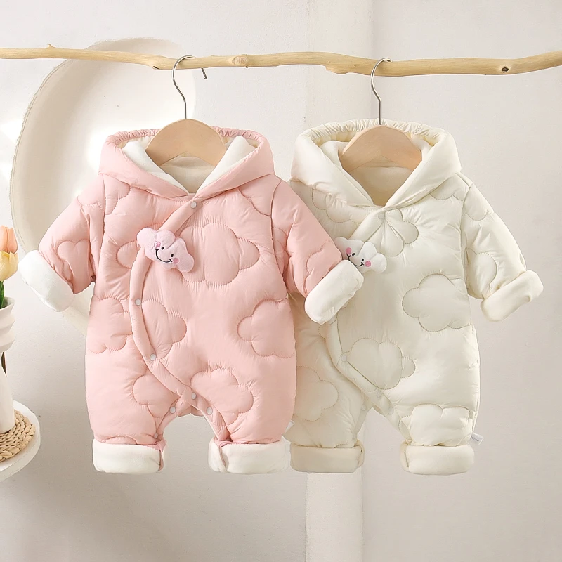 婴儿冬款带帽云朵厚棉哈衣男女宝宝连体