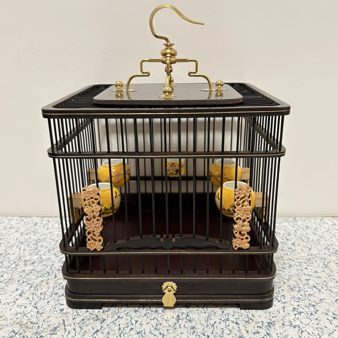 乌木紫光檀方笼长宽23，高21，丝距1.1