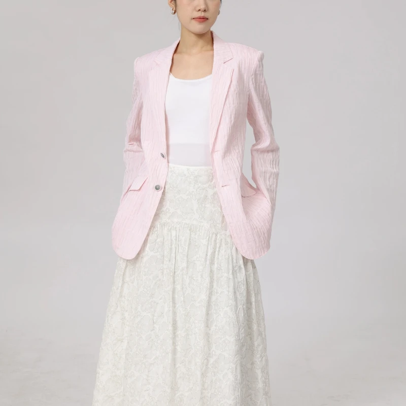 AMASS/阿玛施新款明线抽褶上衣时尚气质百搭显瘦西装外套5400823