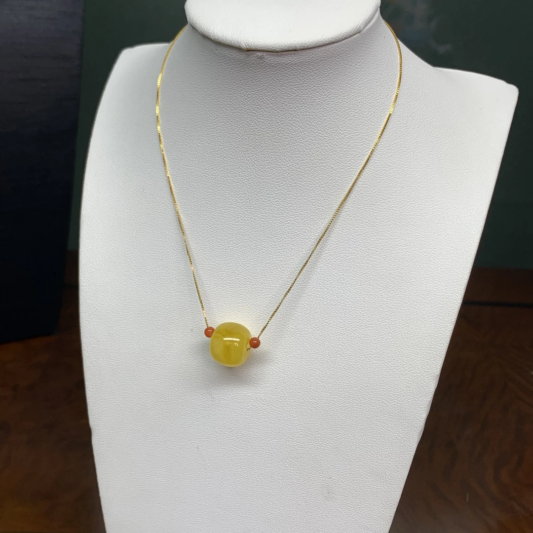 【珊丽】蜜蜡老型珠锁骨链13mm·925银链