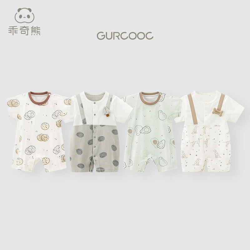 【可爱精致连体衣】乖奇熊婴儿夏季薄款哈衣短袖卡通纯棉印花爬服