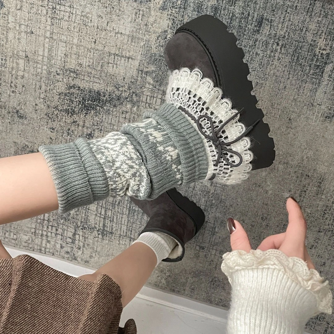 复古百搭六穿可拆卸费尔岛风雪地靴女2025新款冬保暖加绒毛毛棉鞋