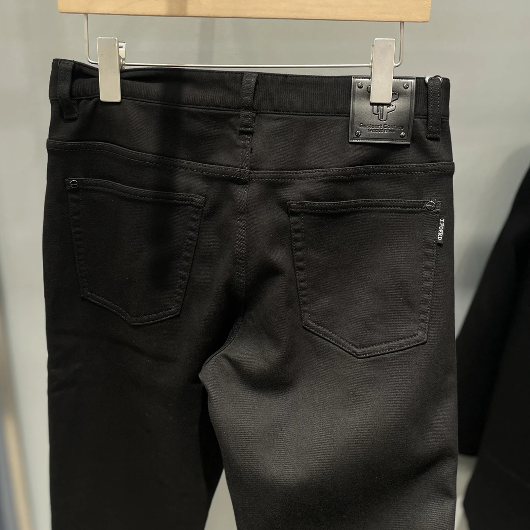 高品质黑色修身牛仔裤男士秋冬加绒
