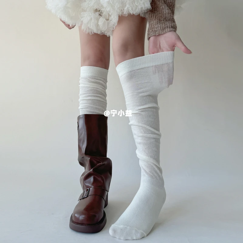 宁小益慵懒风小腿袜子女春秋薄款美拉德长筒靴子袜宽松堆堆过膝袜