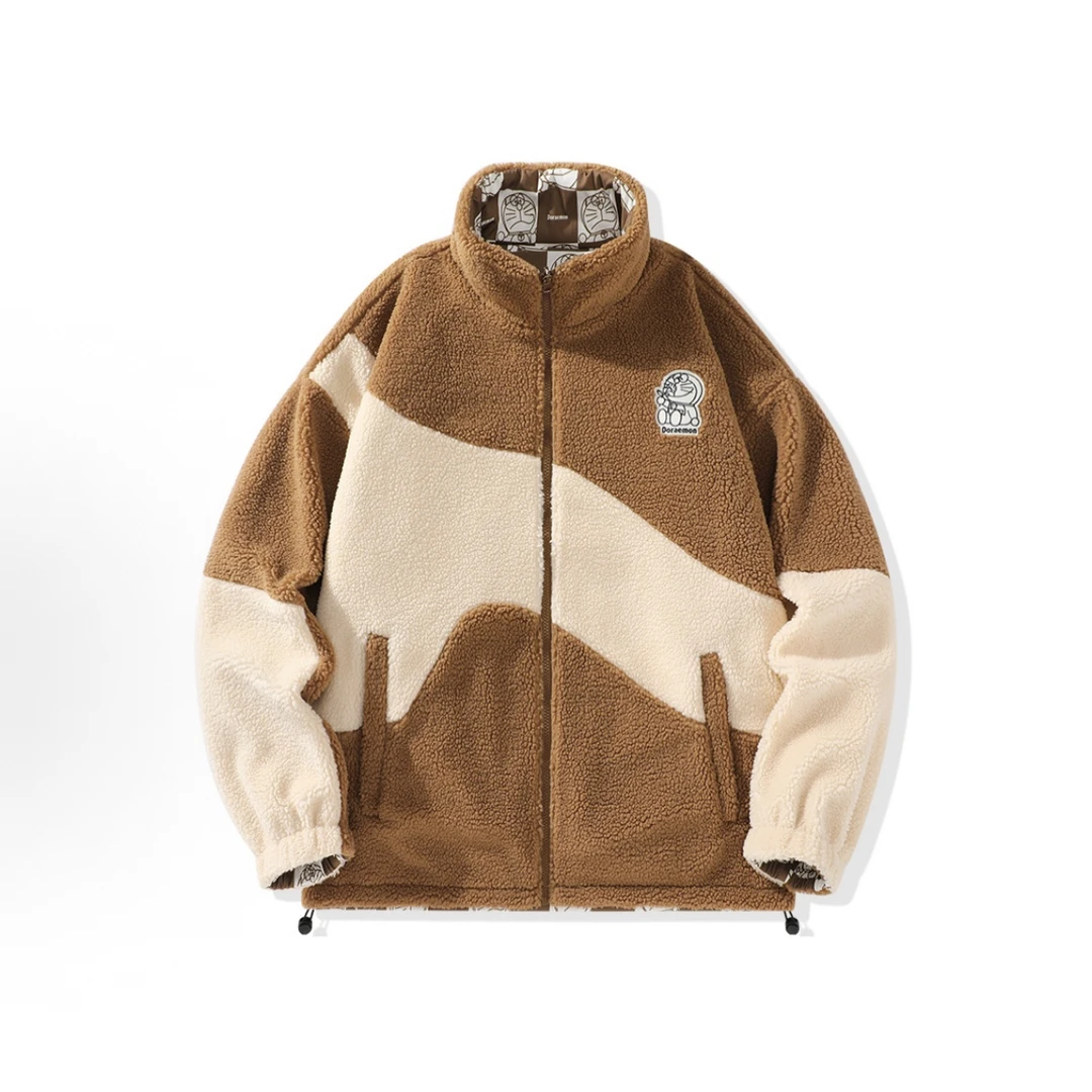 哆啦爆款清仓/双面穿糕糕绒满印撞色拼接休闲外套宽松DLA7246003D