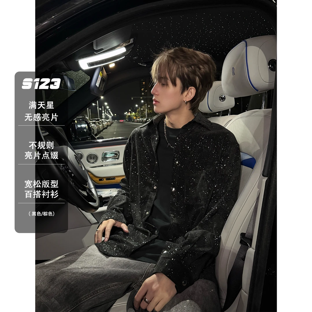 S123春季新款满天星夹克外套男痞帅宽松潮流复古休闲情侣衬衫上衣