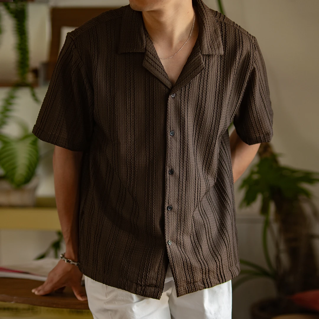 TRIPLE老钱风古巴领短袖衬衫男士休闲春夏度假翻领宽松开衫外穿