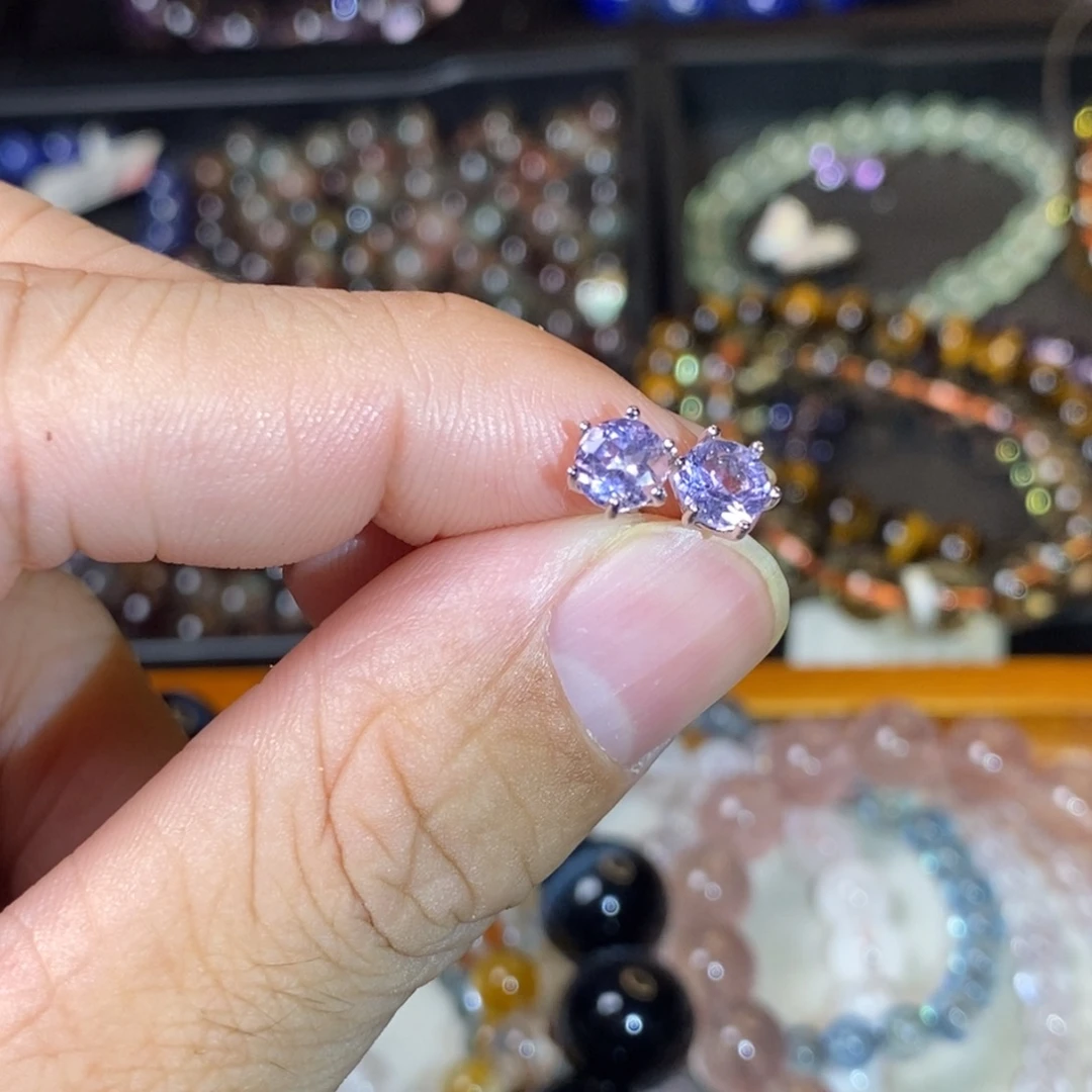未镶嵌手链水晶紫水晶s925银针耳钉一对