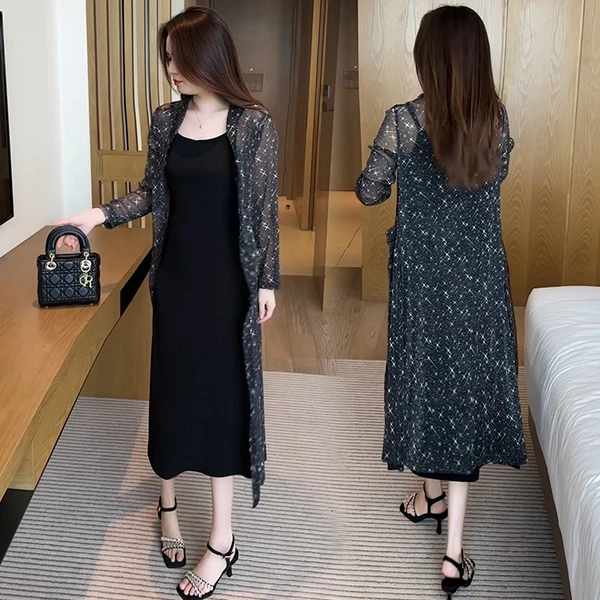 外套亮闪中长款防晒纯色蕾丝外披薄款时尚减龄气质女神披肩332