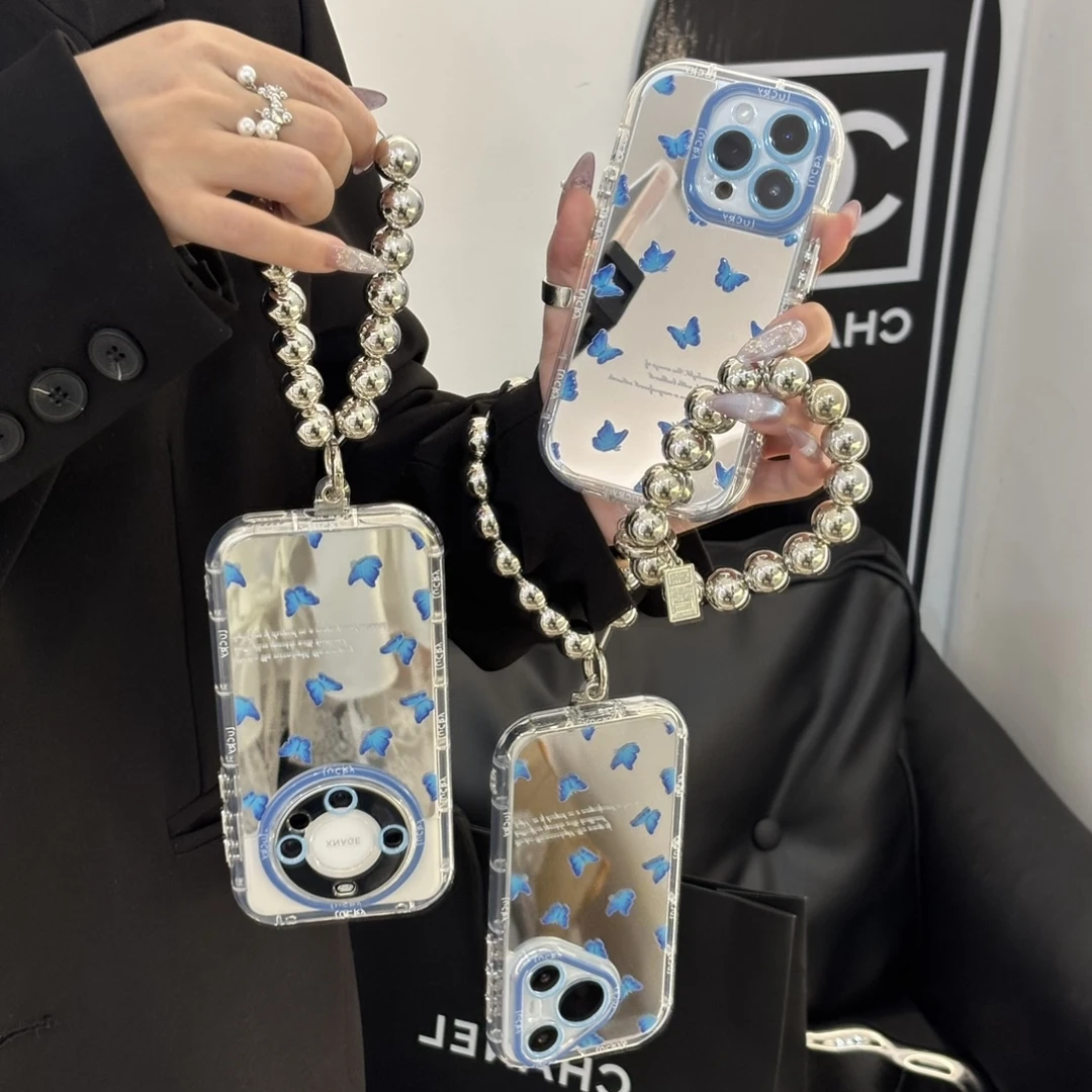 镜面唯美蝴蝶手链适用苹果15/16手机壳vivo华为p70oppo小米14女套
