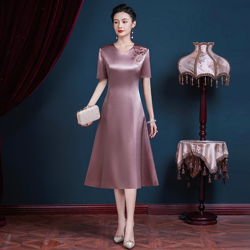 53316-1婚宴年轻女中式婚礼妈妈礼服高贵洋气高端旗袍裙显瘦气质