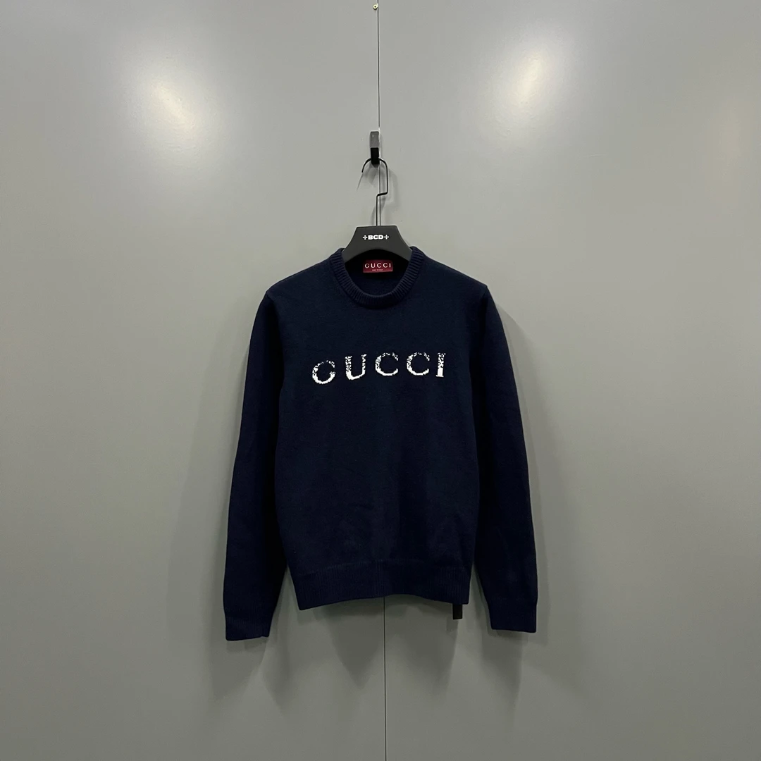 99新 GUCCI/古驰 （ll） 藏青色嵌花羊毛衫 M码 608320