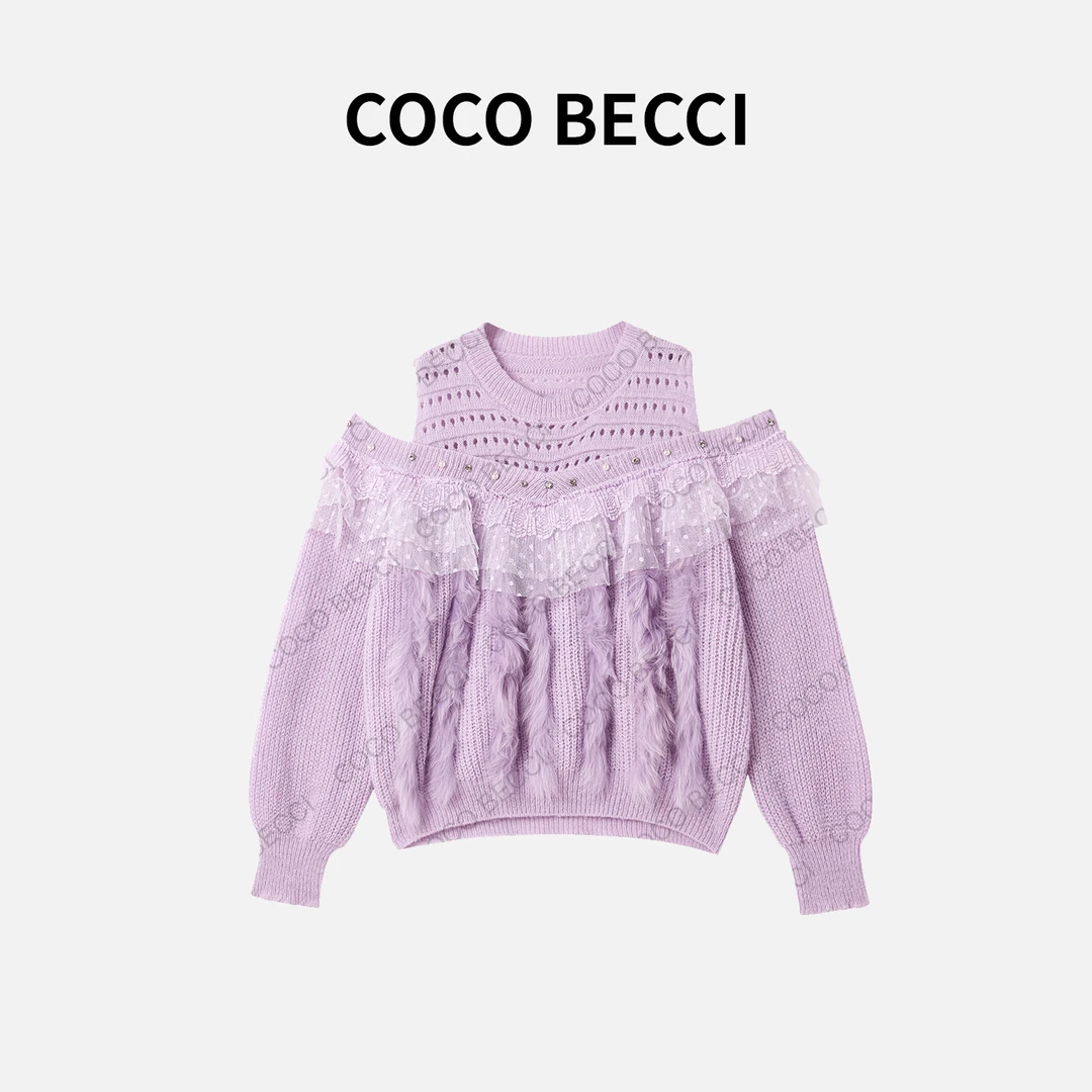 COCO BECCI【告白】漏肩假两件针织衫YT24YA330002