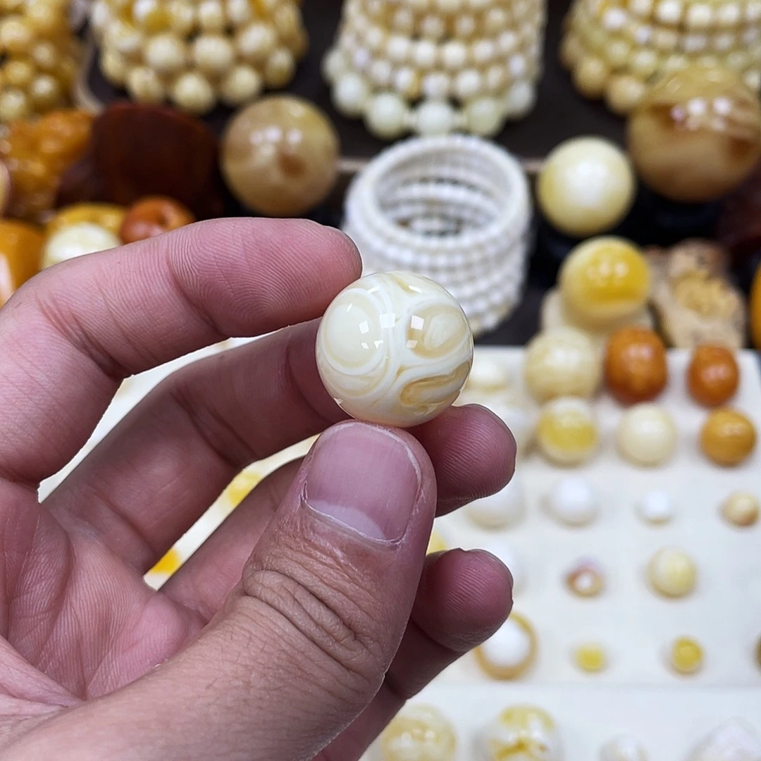 蜜蜡未镶嵌珠宝奇石19.8mm【拉丝妖孽金瓷白】圆珠