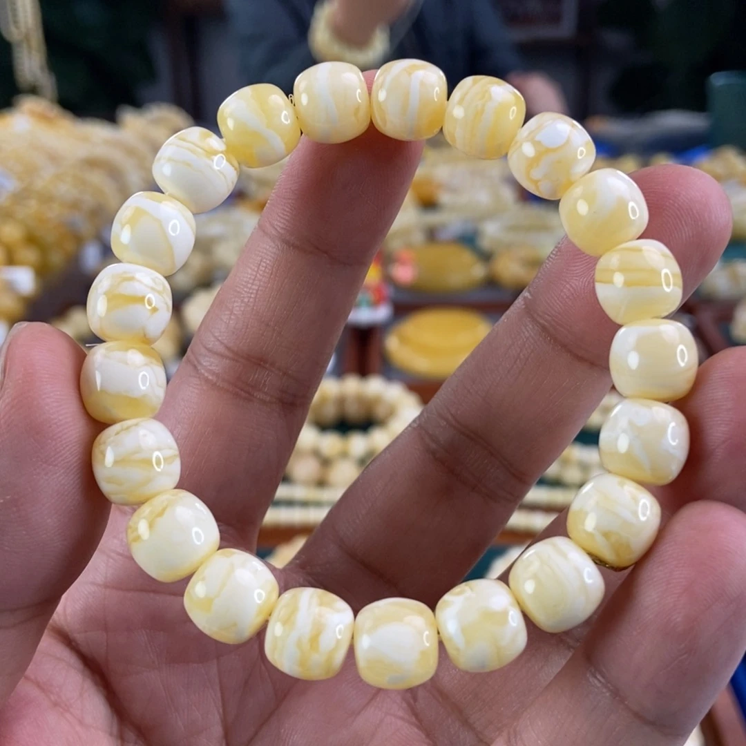 琥珀珠宝奇石未镶嵌张*曦10+白花蜡同料串12.95