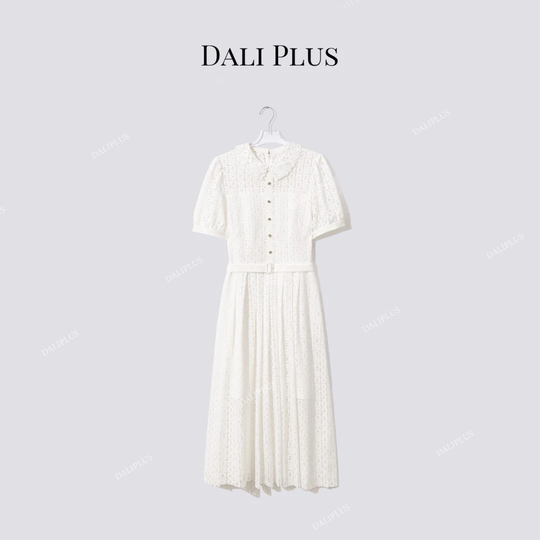 DALI PLUS“白蕾优雅连衣裙”气质腰带收腰连衣裙-D5SS7121