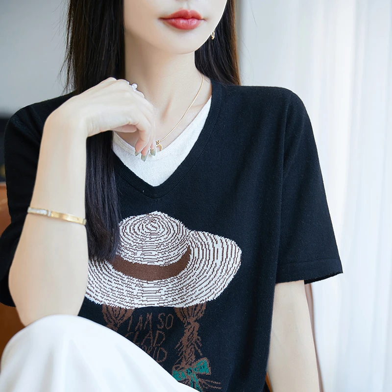 【索骥精品】夏季新款宽松拼色短袖百搭时尚减龄天丝衫百搭洋气