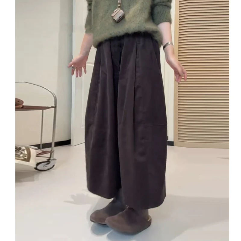 韩系松紧腰加厚灯芯绒八分裤女加绒保暖宽松七分裤百搭休闲阔腿裤