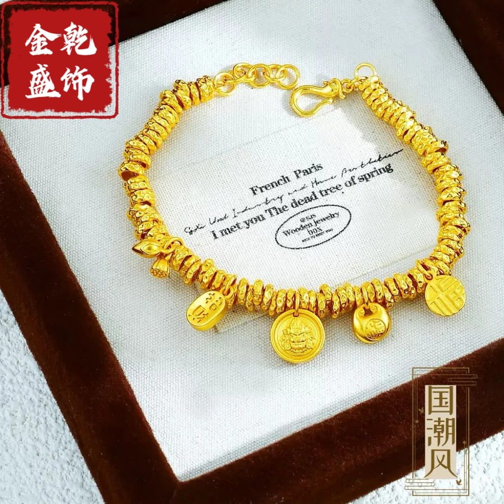 合金手链 古法招财胖福黄财神盘缠手链