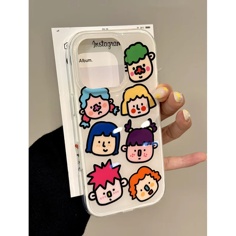 BANCA韩风涂鸦插画适用iPhone16/15大孔手机壳华为vivo小米15oppo