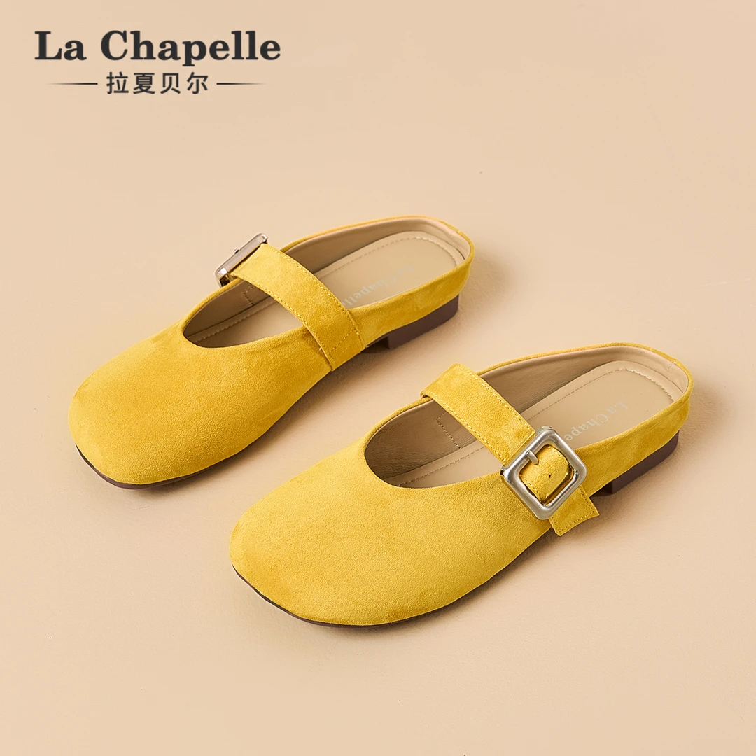 拉夏贝尔小众法式软底包头拖鞋女2025新款冬季穆勒鞋绒面半拖鞋子