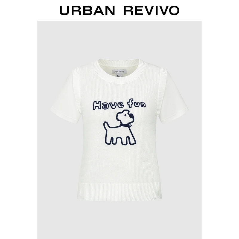 UR2025秋季新款女装休闲撞色假两件萌宠提花针织衫UYY950138