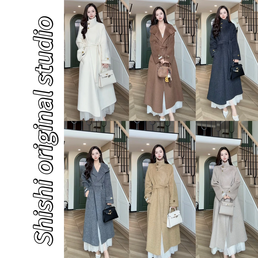 2025秋冬新款初剪羊毛双面呢大衣时尚设计气质立领经典羊毛外套女