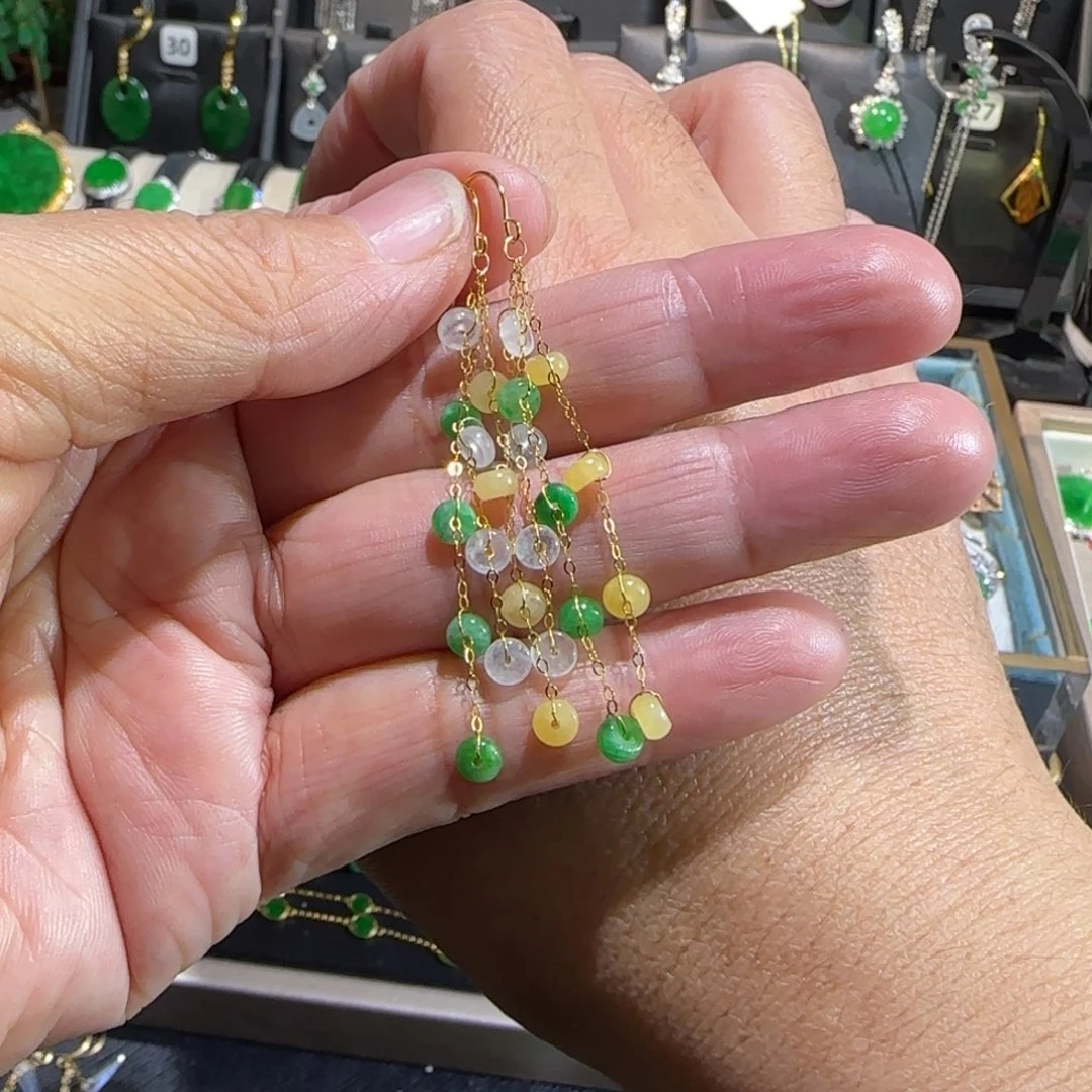 翡翠18K金镶嵌颈饰耳钩