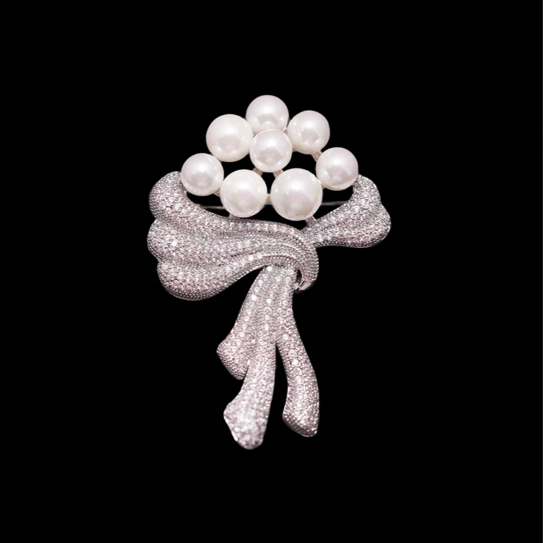 铜合金合成锆石胸针 时尚气质百搭银白色花束胸针5354