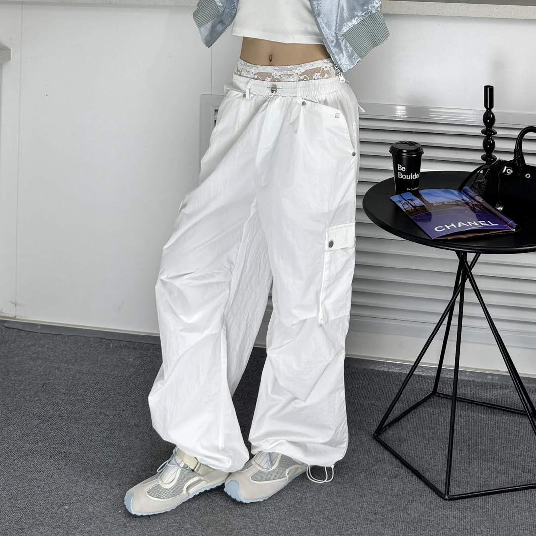 2025春夏新款韩系时尚百搭蕾丝花边休闲工装裤134010