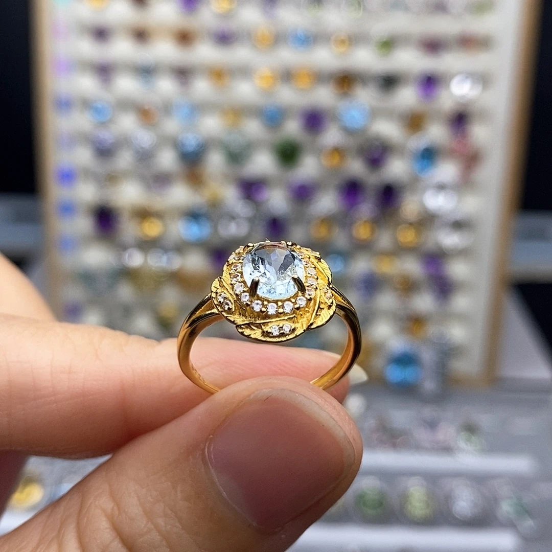 银S925镶嵌戒指海蓝宝石一物一证