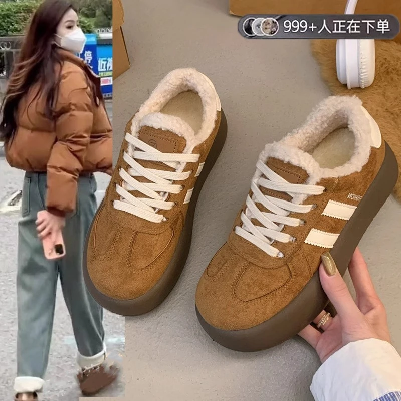 厚底德迅鞋女加绒保暖棉鞋2025新款冬季雪地靴休闲运动女鞋板鞋