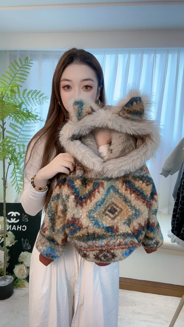 WY012025冬季新款费尔岛风格连帽加绒卫衣慵懒宽松宝宝上衣男女童