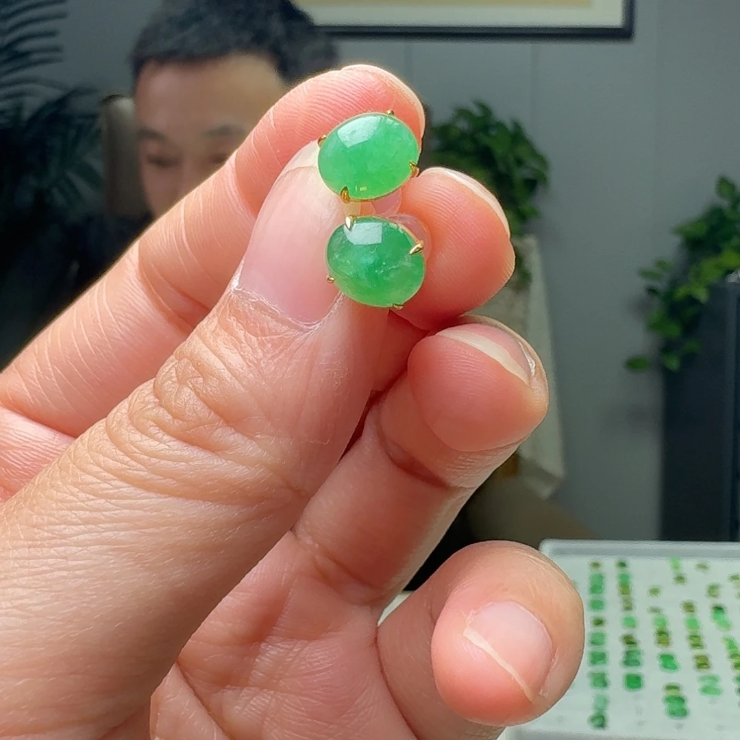 翡翠18K金镶嵌耳饰多样性发货其一