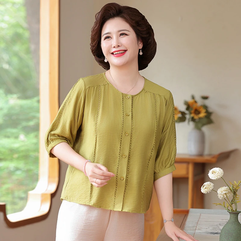 贵妈妈时尚中老年女装中老年遮肉套装宽松中年奶奶老人衬衫衣服夏