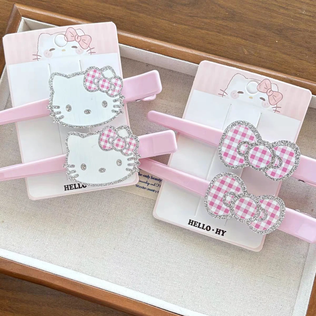 卡通可爱粉色猫咪蝴蝶结发夹一字长夹甜美少女心侧边夹发卡发饰