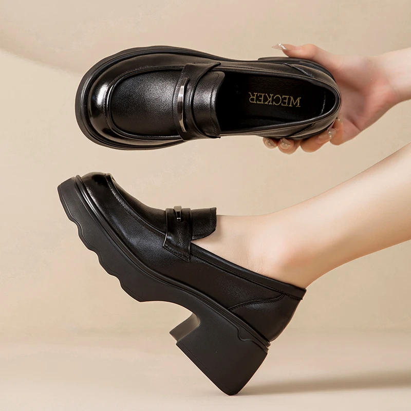 LX251062春秋厚底粗跟真皮乐福鞋时尚休闲粗跟软底百搭女鞋舒适