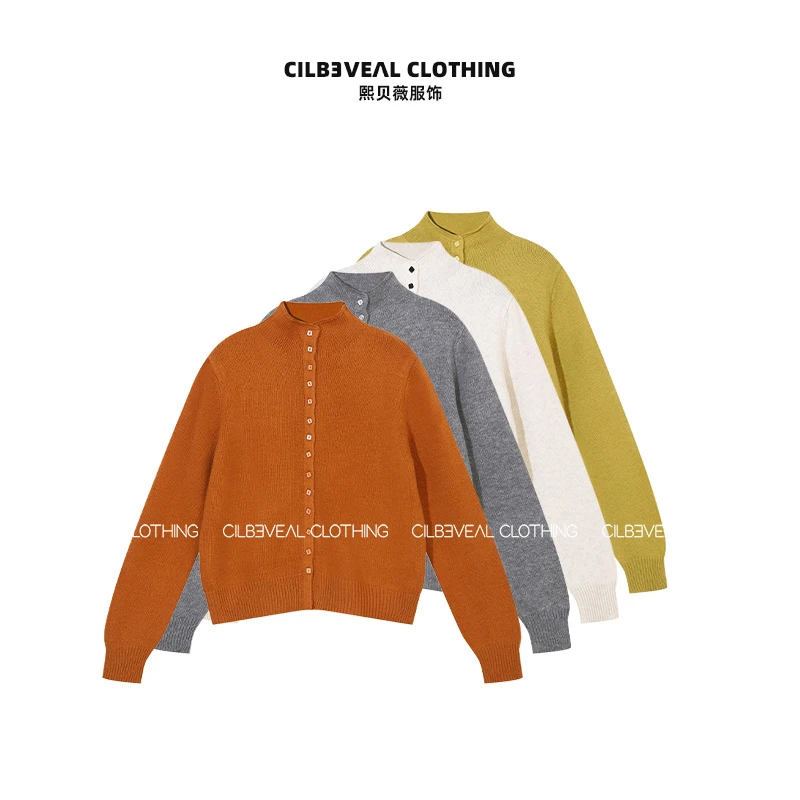 熙贝薇6【冬日柔彩】绵羊毛+兔毛扣子半高领开衫冬季针织毛衣 G5626