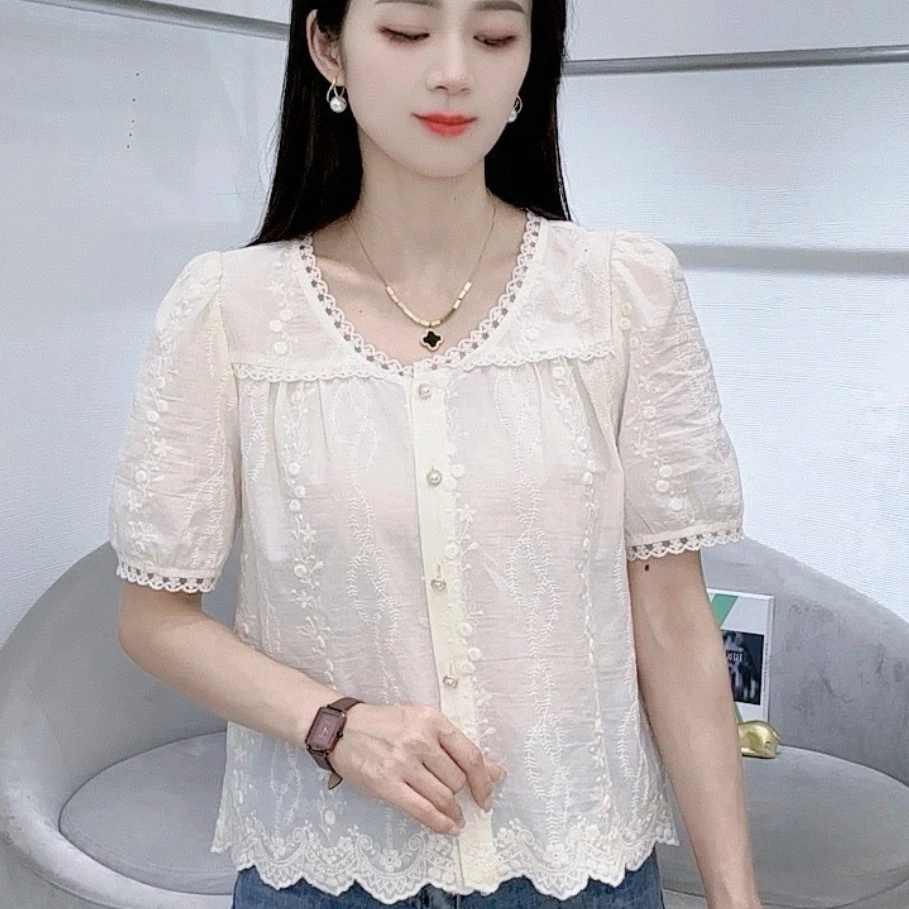时尚休闲短袖衬衫女士2025夏季新款气质减龄设计感宽松显瘦上衣潮