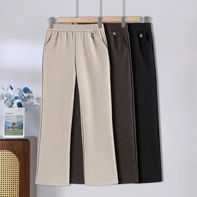 显瘦高腰外穿宽松气质时尚女装春季薄款老年人妈妈装长裤子休闲裤